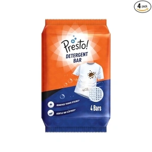 Presto! Detergent Bar | 250g | 4 Count | 4 Bars Each X Pack of 1 | Tough On Stains | Gentle On Fabrics | Colour-Safe | Refreshing Fragrance | Gentle on Hands