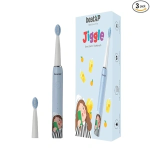 beatXP Jiggle Sonic Electric Toothbrush for Kids with 2 Brush Heads & 3 Cleaning Modes | Rechargeable Electric Toothbrush | 20500 strokes/min with Long Battery Life (Baby Blue)