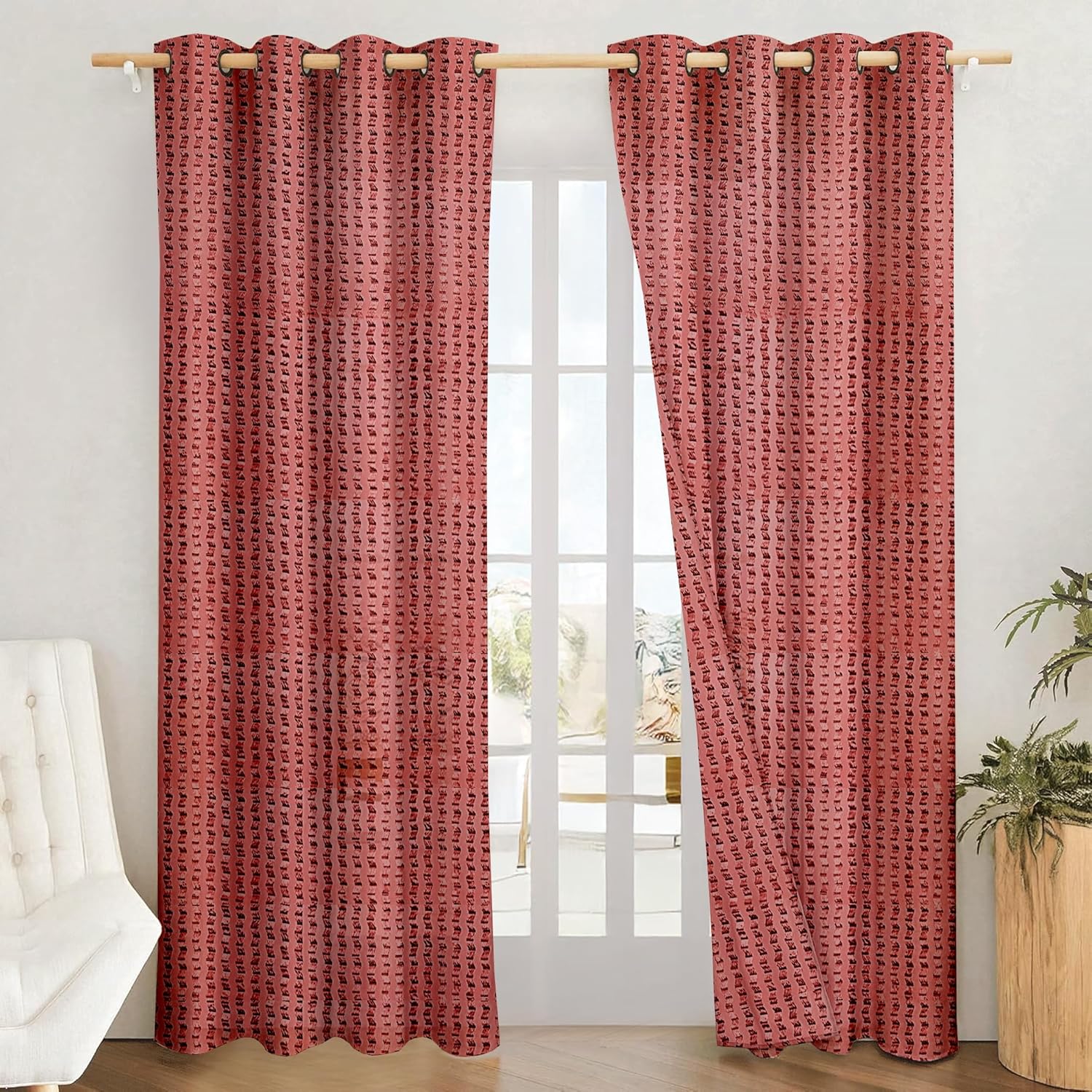 Solimo Polyester Sheer Jacquard Door Grommet Curtains| Blackout Door Curtains| 7 Feet |Set of 2|Printed Design | for Living Room Kids Room and Bedroom | Color- Maroon| Light-Filtering