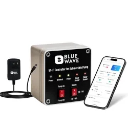 BlueWave Smart Submersible Pump Controller — App & Offline Control (Wi-Fi), Dual Sensors (Float + Water Sensor), Auto ON/OFF, Dry-Run Protection (Submersible Controller)