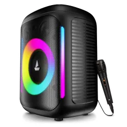 boAt PartyPal 30, 25W Signature Sound, RGB LEDs, Wired Mic for Karaoke, Up to 6H Battery, TWS Mode, Multi Connect, Bluetooth Speaker, Wireless Speaker, Portable Speaker (Premium Black)