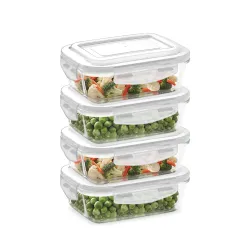 Borosil Klip n Store (370ml x 4) Rectangle Glass Food Storage Container Set with Air Tight Lid | Borosilicate Glass Container for Lunchbox | Microwave & Oven Safe | Transparent