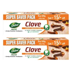 Dabur Herb'l Clove Toothpaste - 600g (Pack of 2, 300gx2) | Cavity Protection Toothpaste | No Added Fluoride, Parabens & Triclosan | Helps Fight Bacteria & Pain