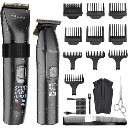Hatteker Professional Hair Clippers and T-Blade Trimmer for Men - Cordless Beard Barber Clipper Haircut Grooming Kit - IPX7 Waterproof