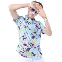 Highlander Men's Slim Fit Shirts Printed Half Sleeves Spread Collar Casual Shirts Stylish Shirt