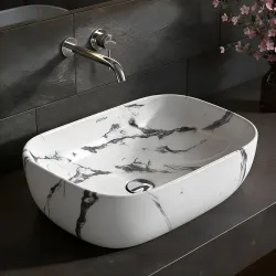 Plantex Tabletop Wash Basin/Bathroom Basin Sink/Ceramic Countertop Basin/Marble Basin with Grey Veins/Wash Basin for Bathroom (18 x 13 x 5.5 Inch)