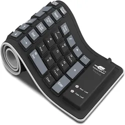 Silicone Keyboard Foldable Rollup Flexible Keyboard Full Size 103 Keys with Number Pad Waterproof/Dustproof Portable Travel Key-Board for PC/Laptop/Computer/Tablet (Black + Grey)