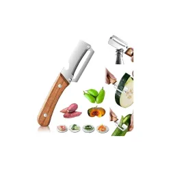 Multi-Functional Vegetable Peeler for Kitchen, 2-in-1 Stainless Steel Fruit & Vegetable Peeler with Bottle Opener, Wooden Handle Portable Peeling Tool for Potato, Apple, Pumpkin, Papaya