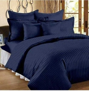 Sped Impex Cotton King Flat 200 TC Striped 1 Bedsheet with 2 Pillow Covers (Blue)