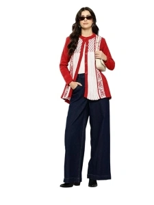 Aarika Womens Winter Wear Green Colour Floral Woolen Cardigan