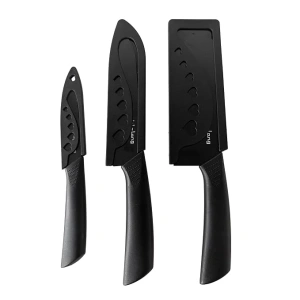 Lifelong High-Carbon Stainless Steel Knife Set of 3 with Protective Cover | Non-Slip PP Handle, Black Color Coated, Sharp Edge for Professional Cutting, Chopping, Dicing & Slicing at Home & Restaurant