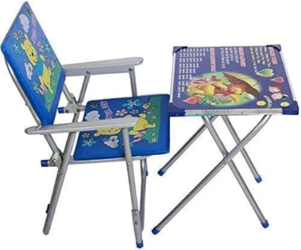 GRAZIA Kids Durable Wooden Folding Study Table Chair Set (2-8 Years) - Large-Blue