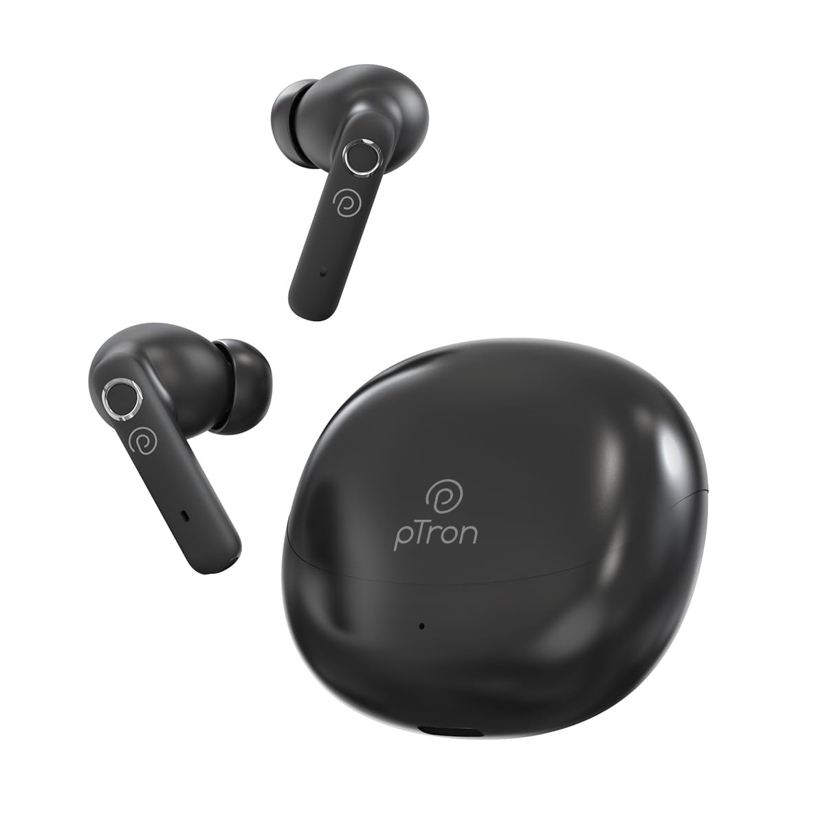 pTron Bassbuds Tunes V2 In-Ear TWS Earbuds with Stereo Sound, 40Hrs Playtime, Stereo Calls, Bluetooth V5.3 Headphones with Quick Pairing, Touch Control, Voice Assistant, Type C Charging & IPX5 (Black)