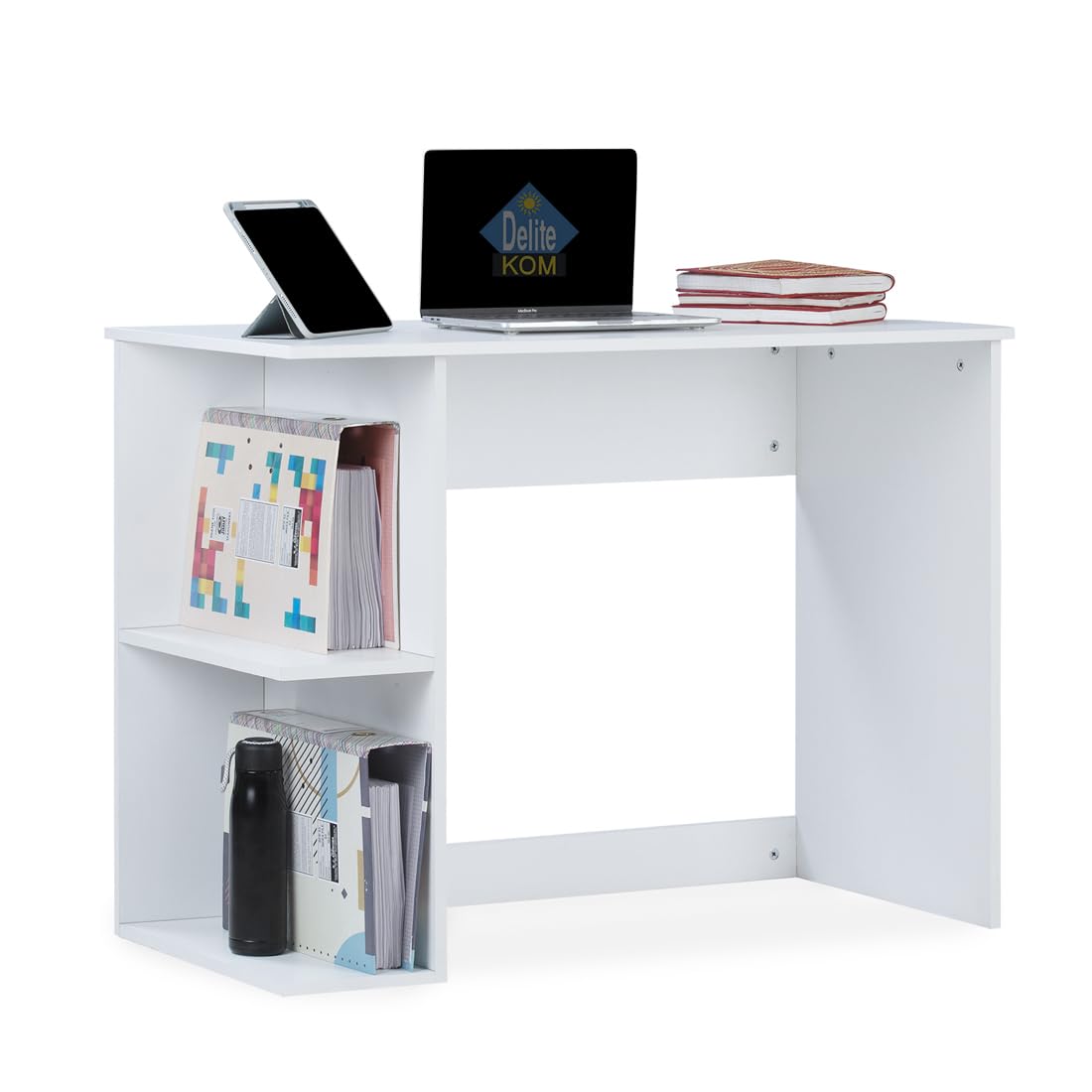 DELITE KOM Valor Study Table Engineered Wood Study Table (Free Standing, Knock Down) (Frosty White)