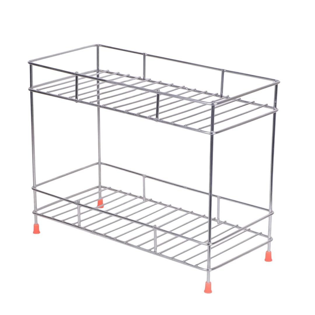 Clazkit Stainless Steel 2-Tier Kitchen Rack, Spice Rack for Kitchen, Accent Shelf Countertop Rack Kitchen Pantry Storage Organizer, Kitchen Racks and Shelves Rack- 20D x 20W x 20H Centimeters