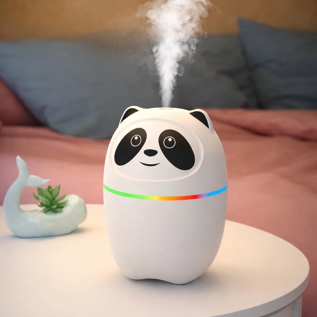 KIMEE Panda Cool Mist Humidifier & Essential Oil Aroma Diffuser – Ultrasonic Quiet Air Humidifier for Room, Office, sidawhope Car | Portable Moisture & Relaxing Night Light for Home (Panda) Multicolor