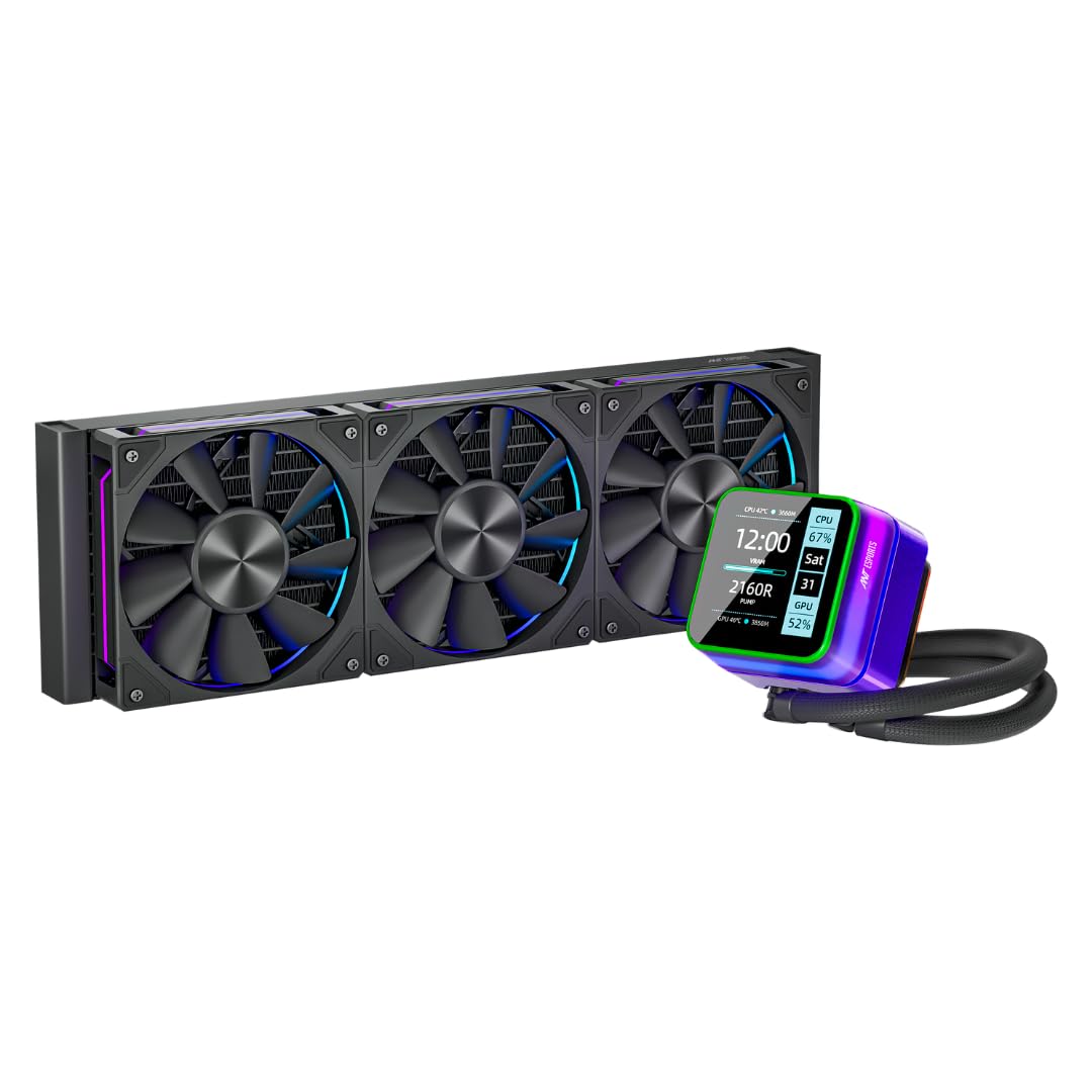 Ant Esports Glacius 360 AIO Liquid Cooler|2.8' LCD Display|Intel LGA1851, AMD AM5|High-Performance FAN 2000 RPM, 86 CFM, 3.54 mmH2O of Static Pressure|Magnetic Temperature Monitoring Display