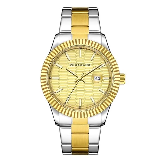 Giordano Luxurious Analog Formal Watch for Men - Textured dial with Date Magnifier Glass and Solid Stainless Steel Strap -GZ-50115
