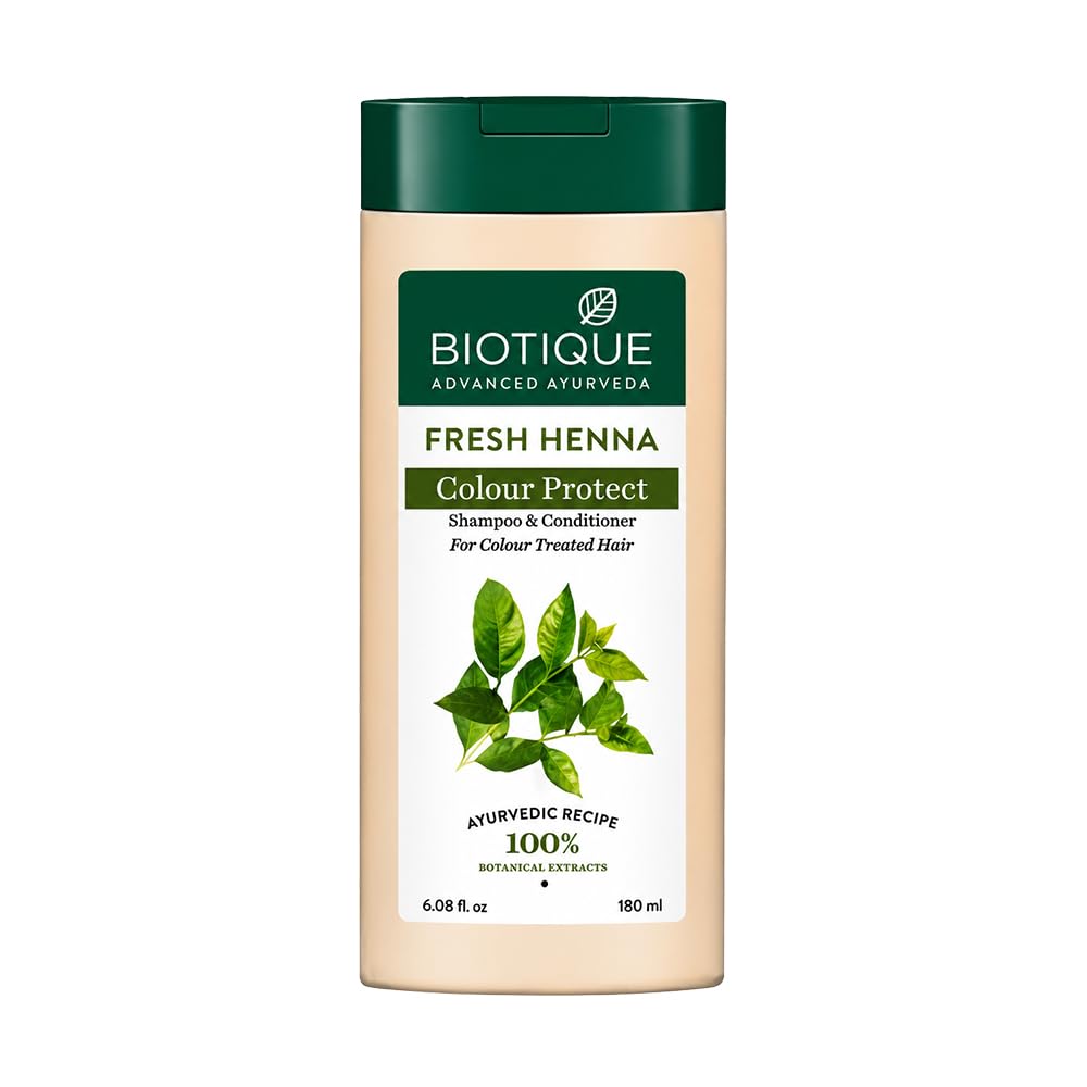 Biotique Fresh Henna Color Protect Shampoo & Conditioner | Gentle Care for Color-Treated Hair | Helps Maintain Hair Color, Strengthen & Nourish Hair | Henna & Botanical Extracts | 180ml