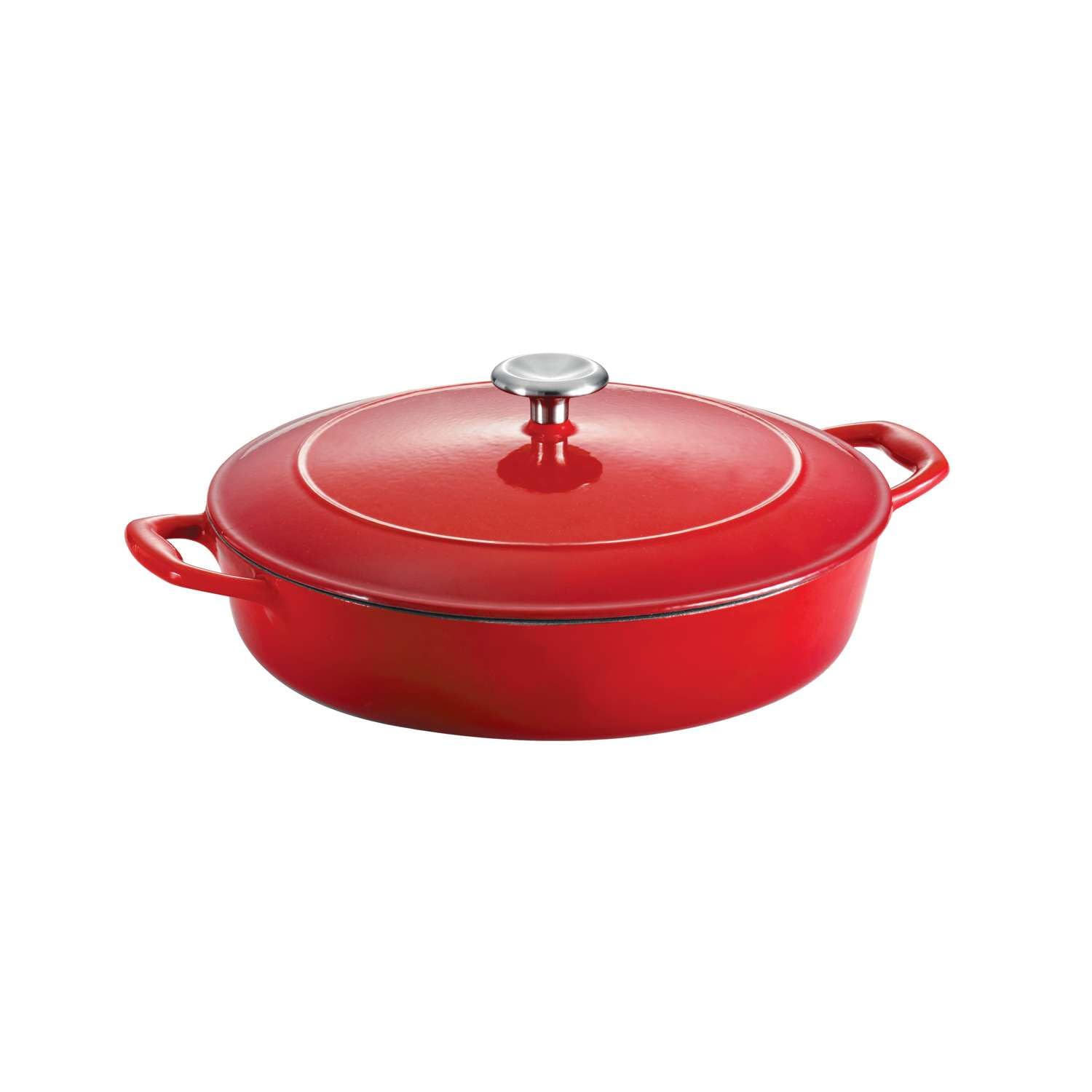 TRAMONTINA Bestow Enameled Cast Iron Braiser 3.8L with Lid | Casserole Pan | Shallow Dutch Oven | Even Heat Retention | Low Oil Healthy Cooking | No Seasoning Required | All Cooktops Compatible | Red