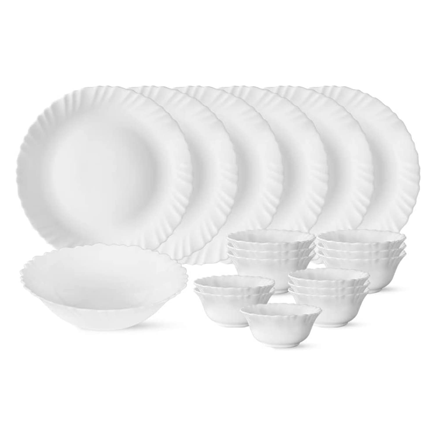 Larah by Borosil Silk Series Opalware Dinner Set | 19 Pieces for Family of 6 | Microwave & Dishwasher Safe | Bone-Ash Free | Crockery Set for Dining & Gifting | Plates & Bowls (White)