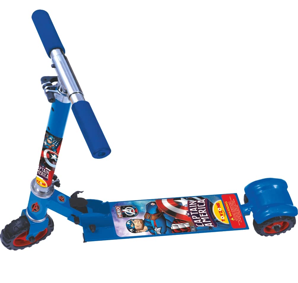 Toyzone Captain America Scooter Square - 66538 | Kids Skate Ride on | Smart Kick Scooter | Adjustable Height and Rear Brake | Foldable Scooter | for Kids Age 5+ Years