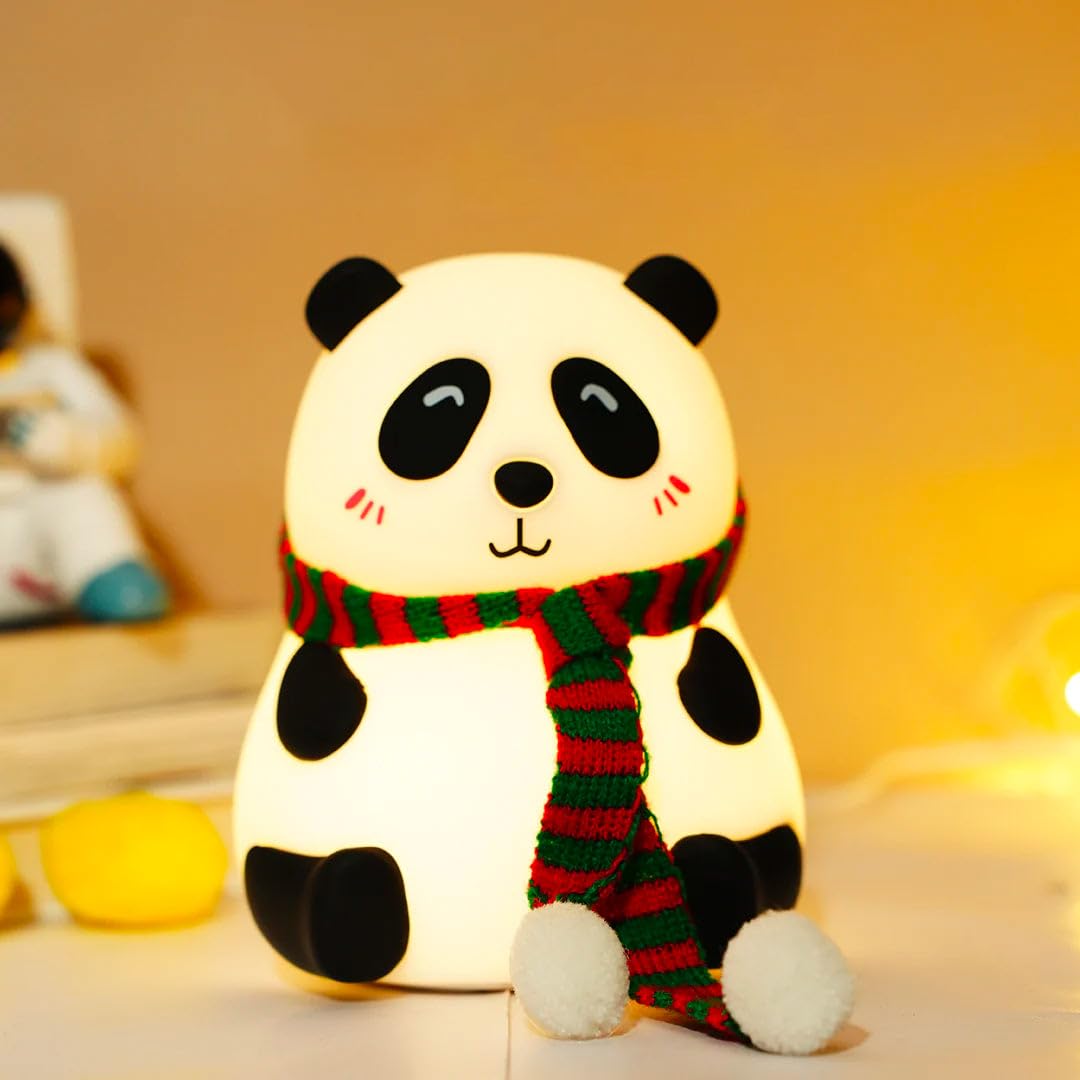 Cute Panda Night Light, Cute Night Light for Kids, 7 Colors Changing Rechargeable Portable Silicone Nightlight, Kawaii Aesthetic Room Décor, LED, White