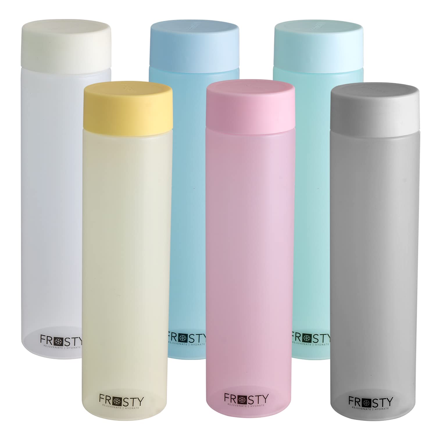 Aquaware Frosty Fridge Water Bottle Set of 6 | 1 Litre Plastic Water Bottle for Fridge | BPA-Free, Leak-Proof, Freezer Safe | Assorted Colours | 950ml Lightweight Round Bottle Set