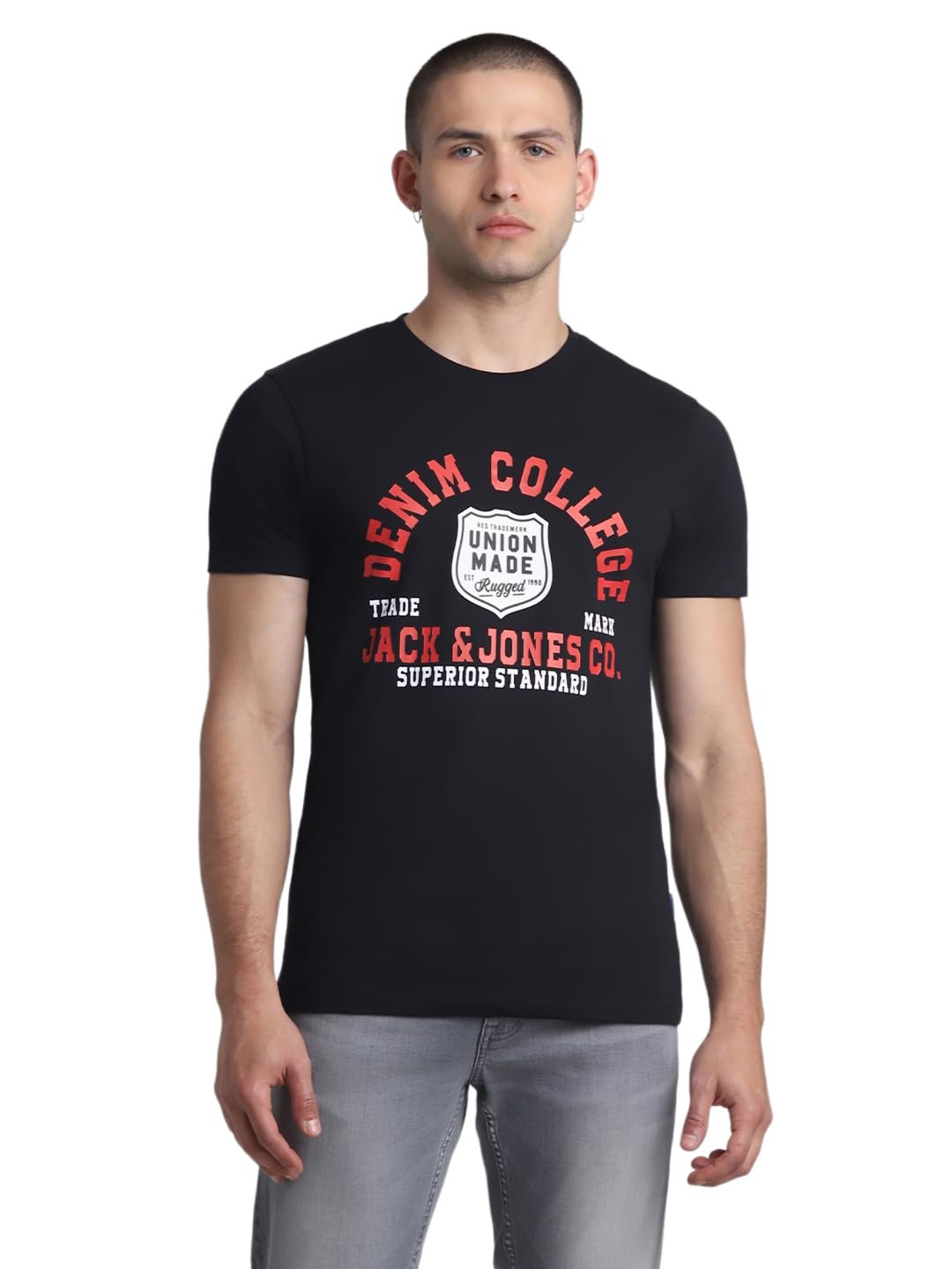 Jack & Jones Men's Cotton Letter Print Slim Fit T-Shirt