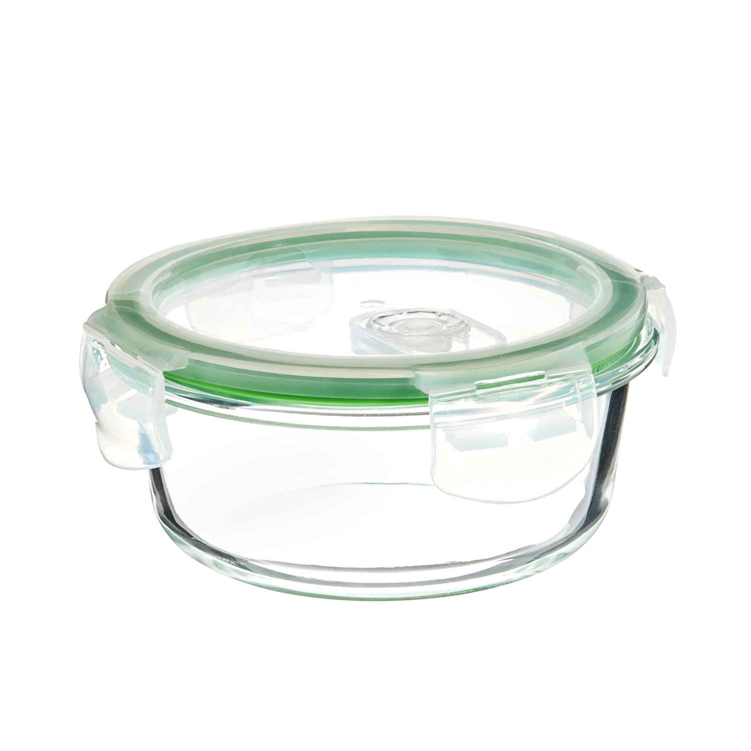 Brand - Solimo Borosilicate Glass Container with Air-Vent Lid (420ml) | Airtight & Leak-Proof | Freezer, Microwave & Dishwasher Safe | Round Shaped | Set of 1