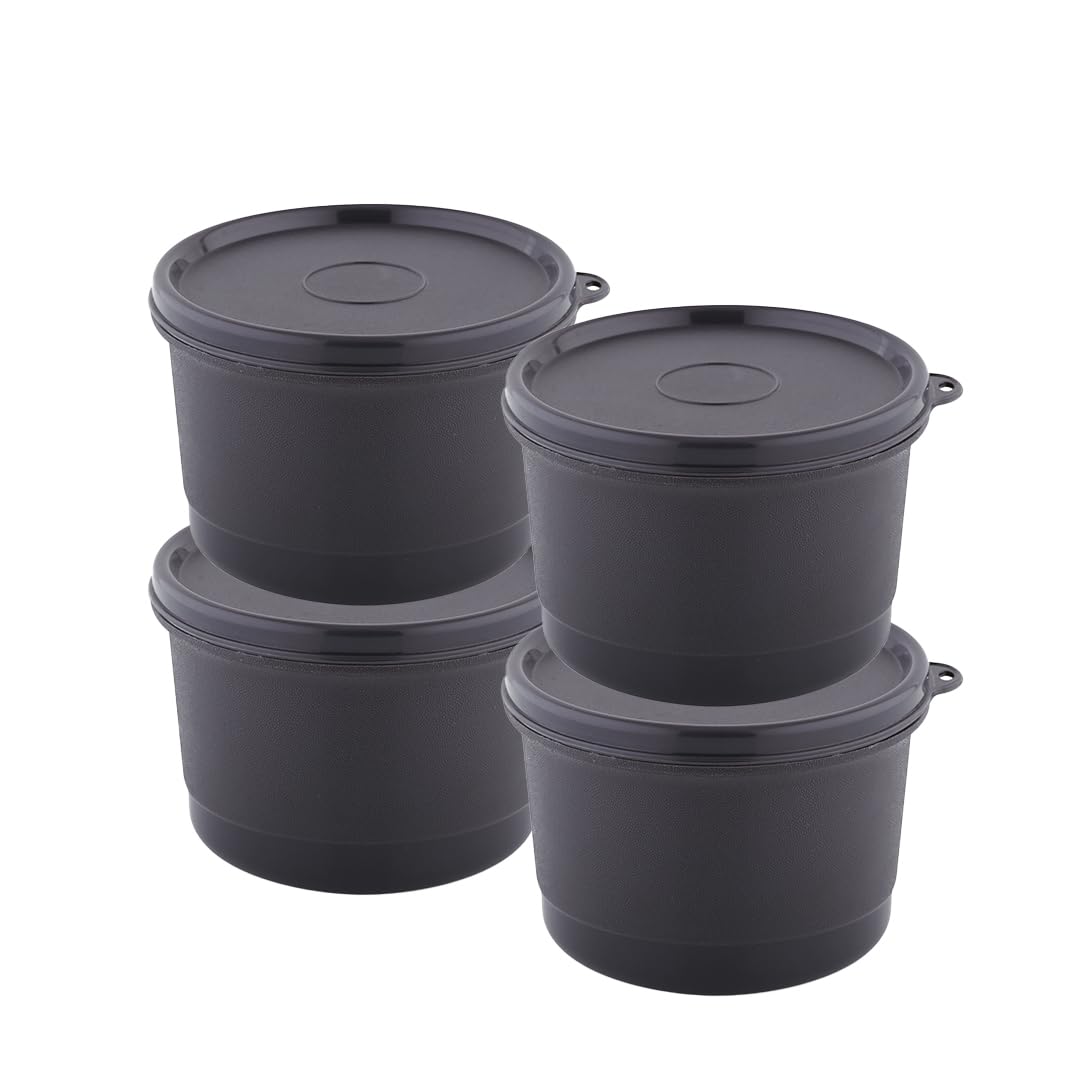 ATTRO Set of 4 Micron Stainless Steel Double Wall Storage Containers Airtight & Leak Proof Containers for Office Use, School, Picnic, 550ml -Black