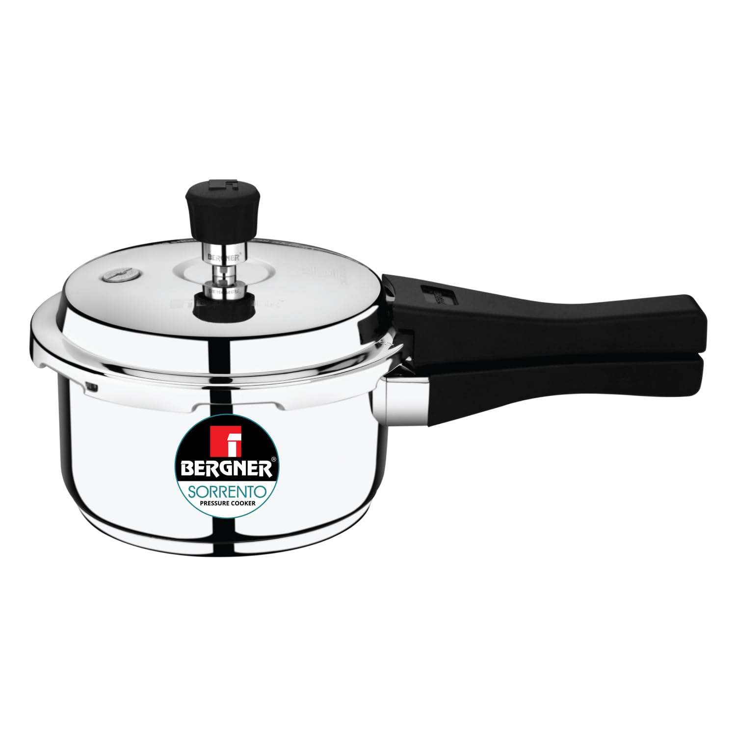 Bergner Sorrento Stainless Steel 2 Litres Outer Lid Pressure Cooker, Mini Pressure Cooker, Heavy Bottom, Easy Open and Close Lid, Healthy Cooking, Easy to Clean - Induction Bottom and Gas Stove Ready