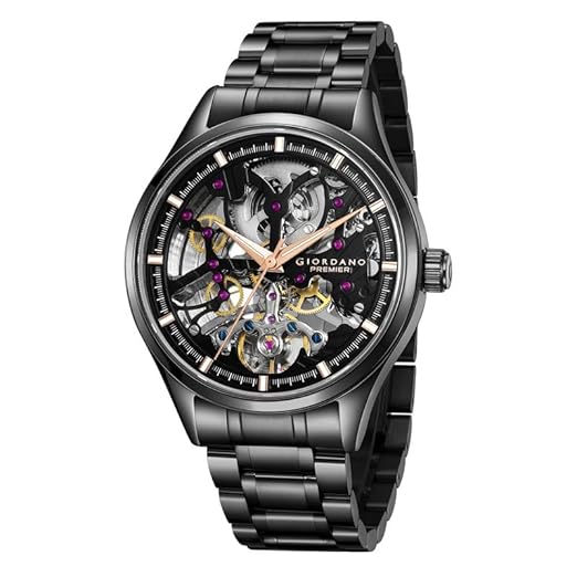 Giordano Premier Fortezza Collection Automatic Watch for Men with Skeleton Round Dial, Luminous Hands and Markers, Stainless Steel Strap - GZ-50225