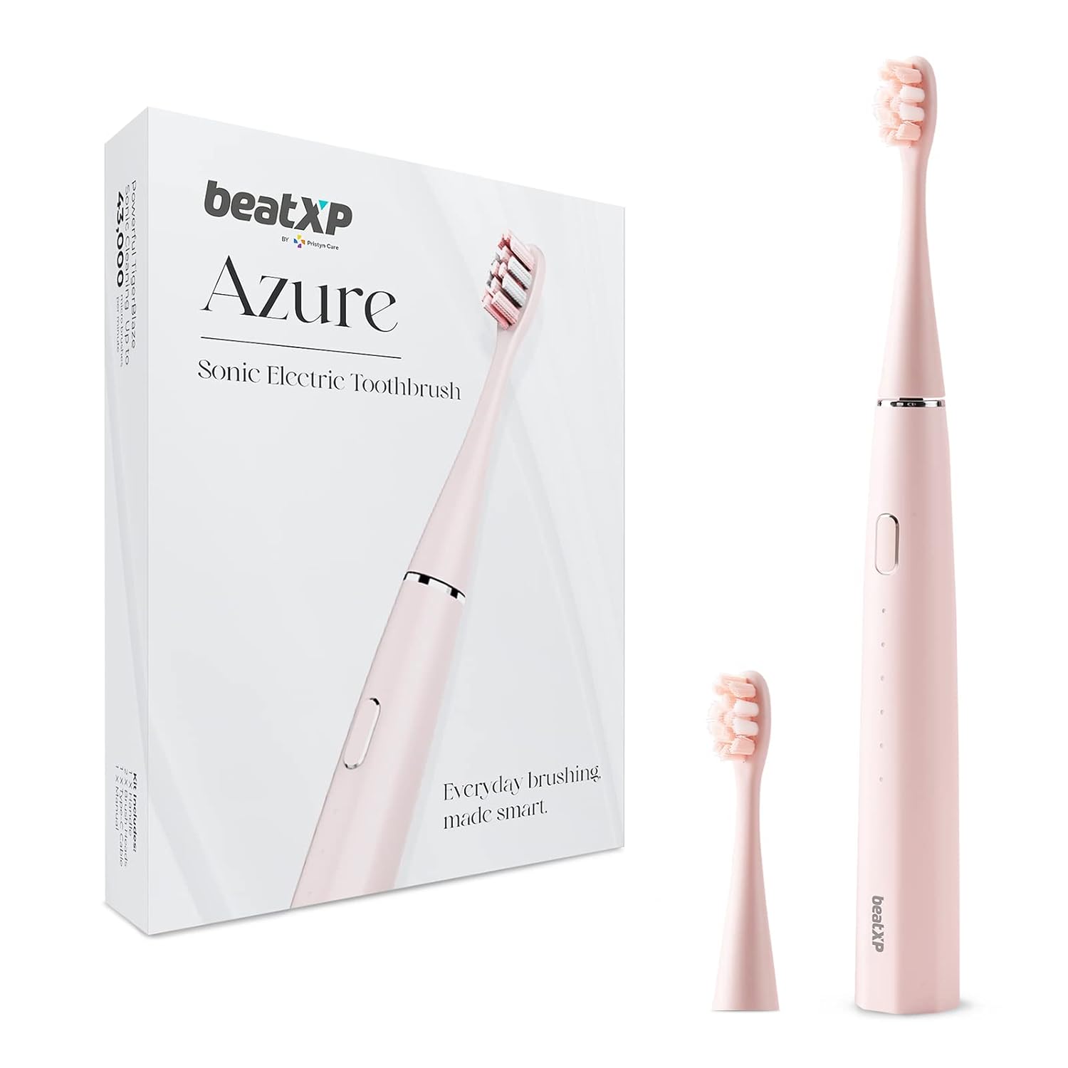 beatXP Azure Electric Toothbrush for Adults with 2 Brush Heads & 5 Cleaning Modes|Rechargeable Electric Toothbrush Battery Backup of upto 180 Days (Pink)