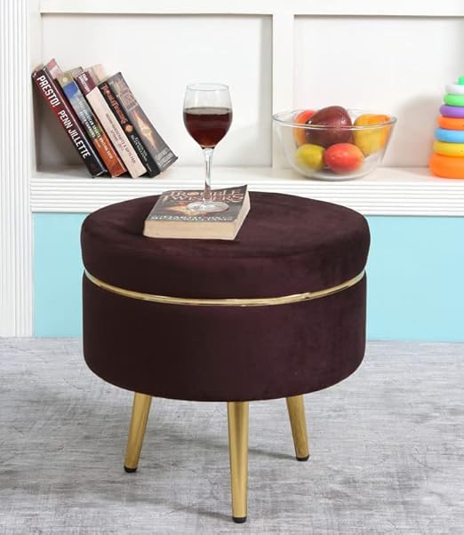 Ottoman Stool for Living Room, Velvet Foot Rest Puffy for Sofa, Foot Stool for Sitting, Modern Puffy for Bedroom, Metal Legs Ottoman for Home Decor, 17' Height (Stool-Coffee)