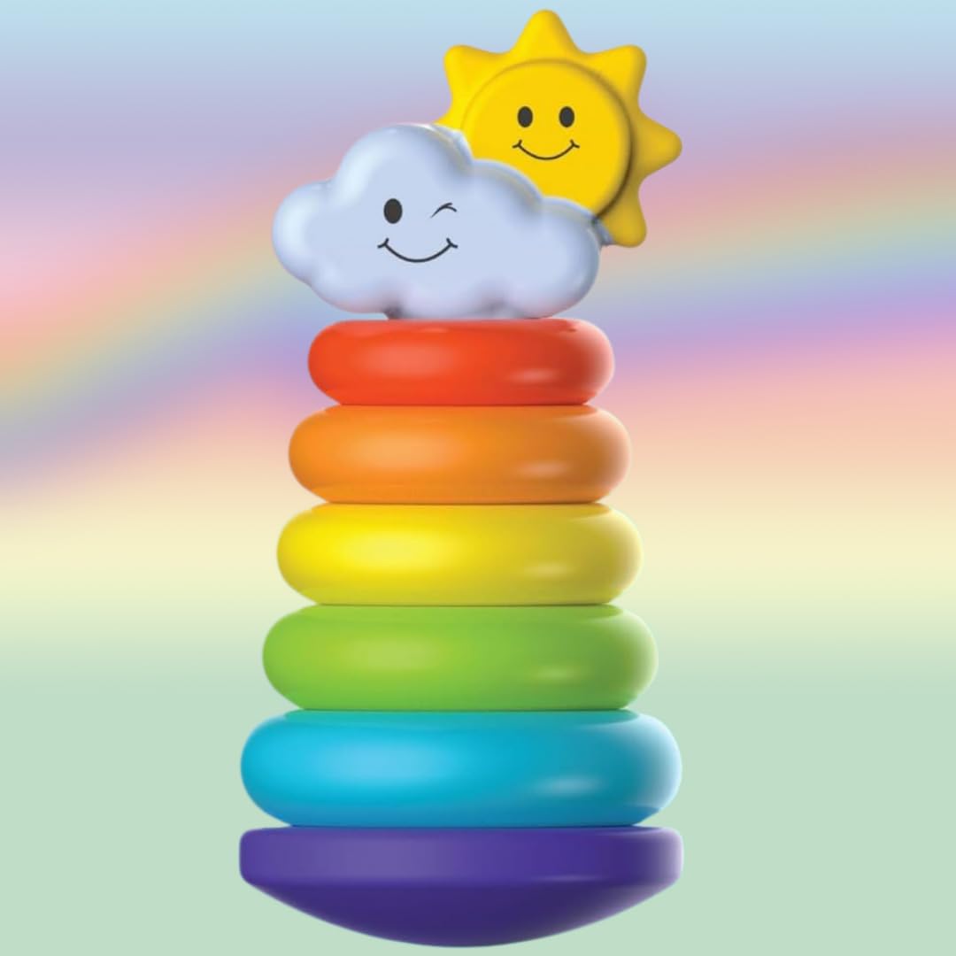 PlayMagic Rainbow Rocking Ring Stacker | 5 Ring Multicolored Sorting Tower | Learning for Infants & Toddlers Kids| Educational Interactive Baby Toy | Best Birthday & Return Gift|Made in India