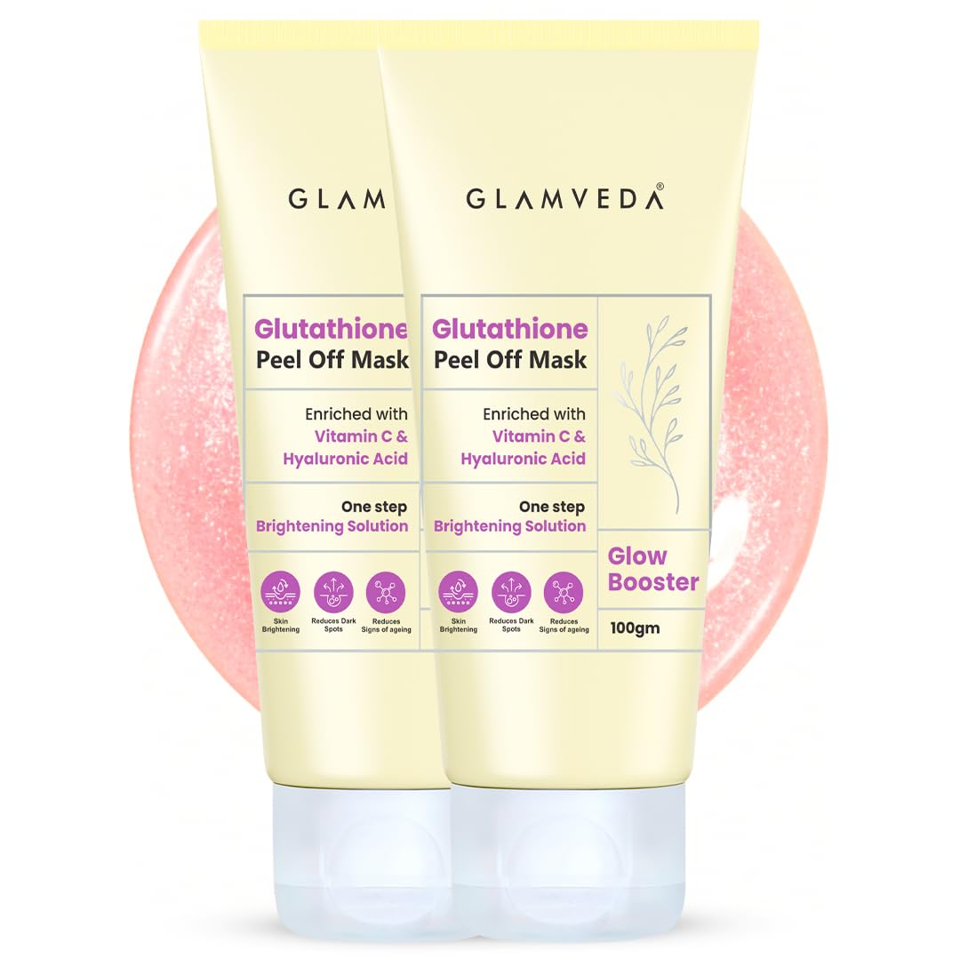 Glamveda Glutathione Peel Off Mask (100g Pack of 2) with Vitamin C & Hyaluronic Acid, Skin Brightening Face Mask, Reduces Dark Spots & Signs of Aging, Suitable for All Skin Types, Men & Women