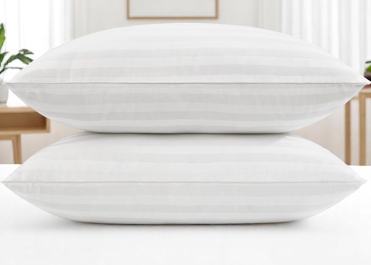 Reliance Fiber Filled Sleeping Pillow | Soft & Supportive | Neck Support Pillows | Fiber Sleeping Pillow Polyster Fabric | Stripe White | Reliance Fiber | Pack of 2 (27 x 17 Inches)