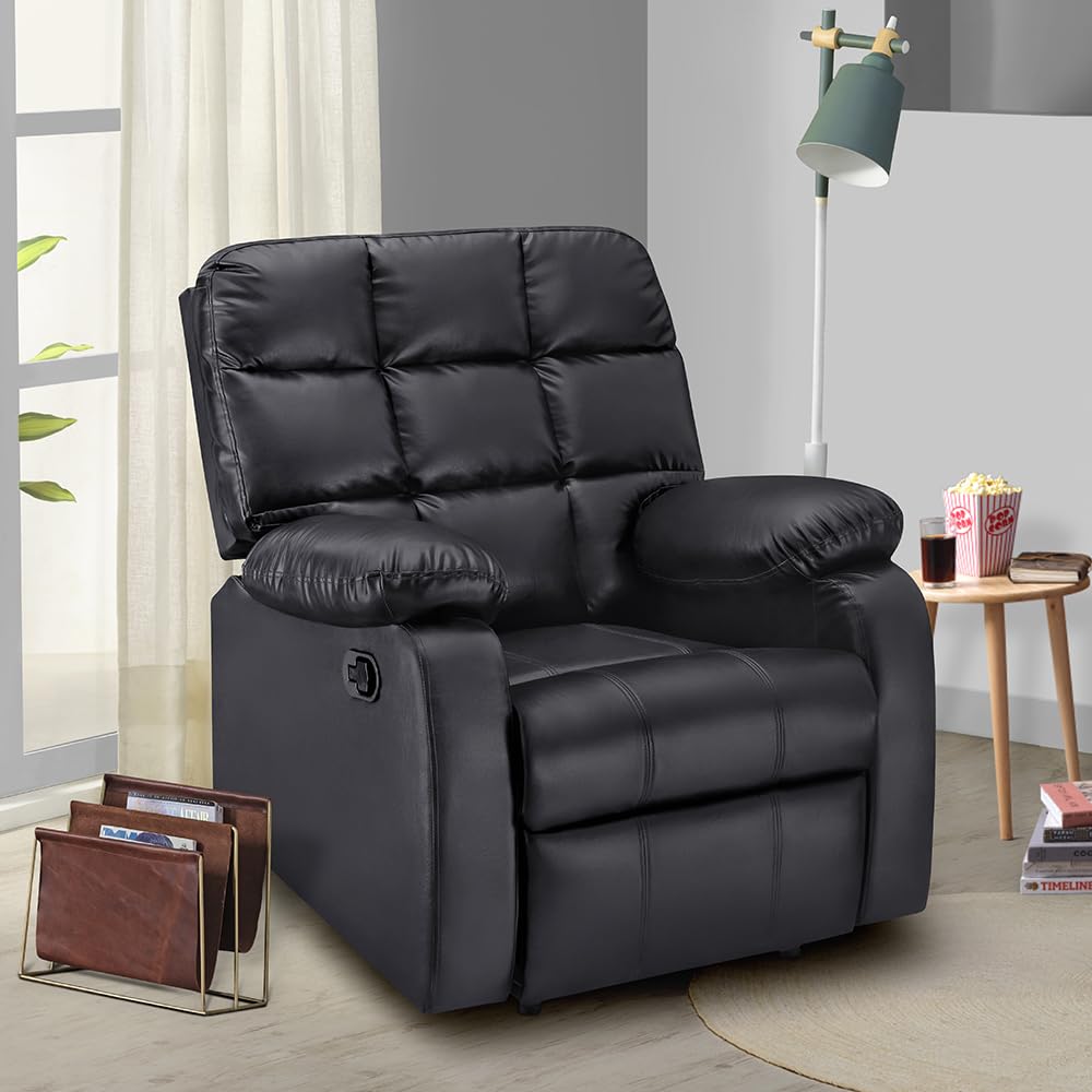 Sleepyhead RX5 Designed by Duroflex - Single Seater Leatherette Manual Recliner with Durable Spring Support | Stylish Upholstery | Snug Fit for Luxurious Comfort (Glossy Dark Night)