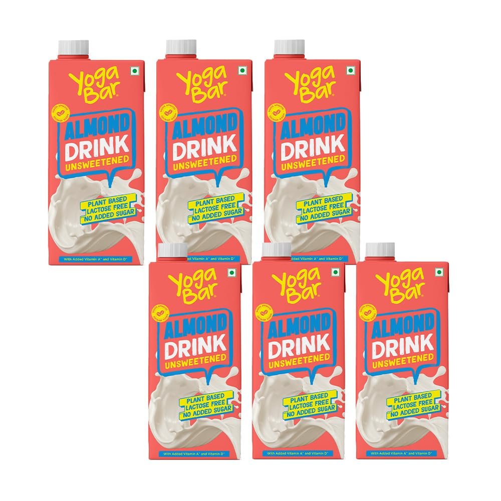 Yogabar Unsweetened Almond Drink 6L (6 x 1L) | Lactose-Free | No Added Sugar | Gluten-Free | Preservative-Free | Barista Approved