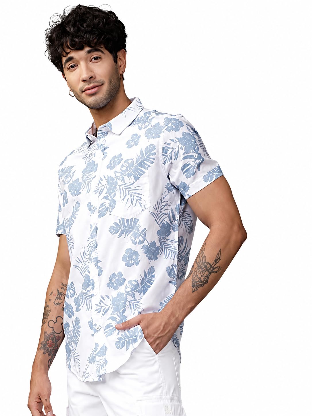LookMark Men's Cotton Blend Stitched Solid Half Sleeve Slim Fit Shirt