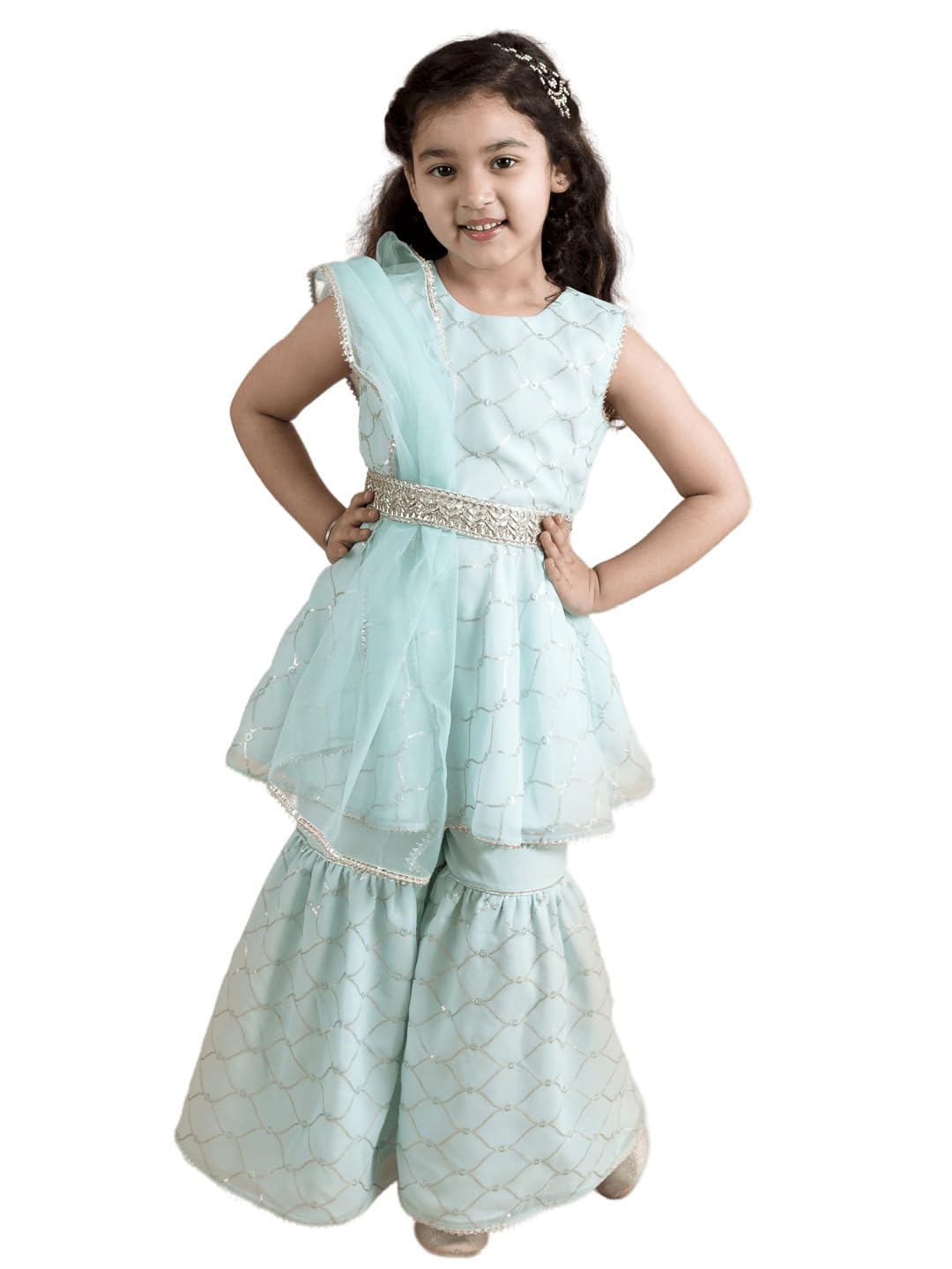 Pspeaches Girl's Polyester Regular Kurta & Sharara