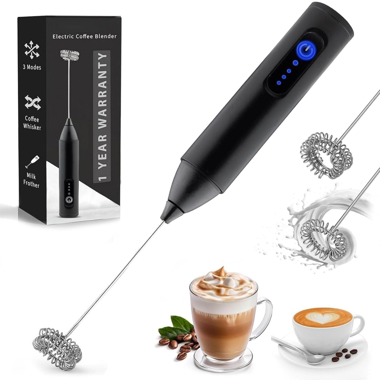 Milk Frother & Coffee Whisker with Dual Spring Tech |Coffee Frother Electric Blender Mixer |Hand Blender |Coffee Maker and Beater (Multi Color) (Multicolor)