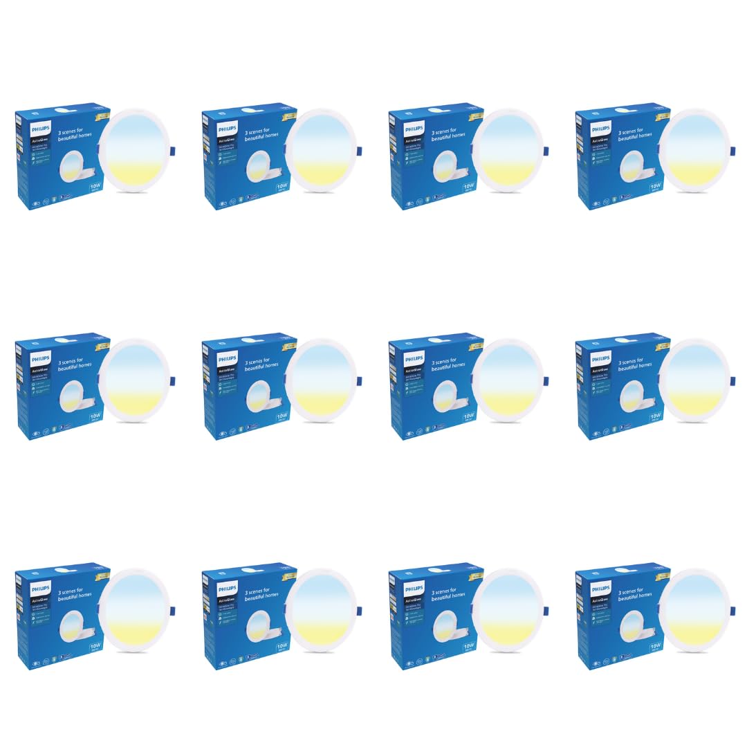 PHILIPS 10W 3in1 Round AstraGlow Pro LED Ceiling Light | Slim Surface Panel for Home & Office | Energy Efficient Bright LED Fixture | Pack of 12