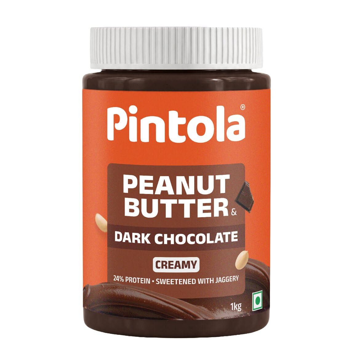 Pintola Peanut Butter Chocolate Flavour Creamy 1kg - 24g Protein & 7.9g Dietary Fiber, Made with Premium Roasted Nuts & Cocoa, Gluten Free, Zero Cholesterol & Trans Fat, Vit E & B3, Dark Chocolate