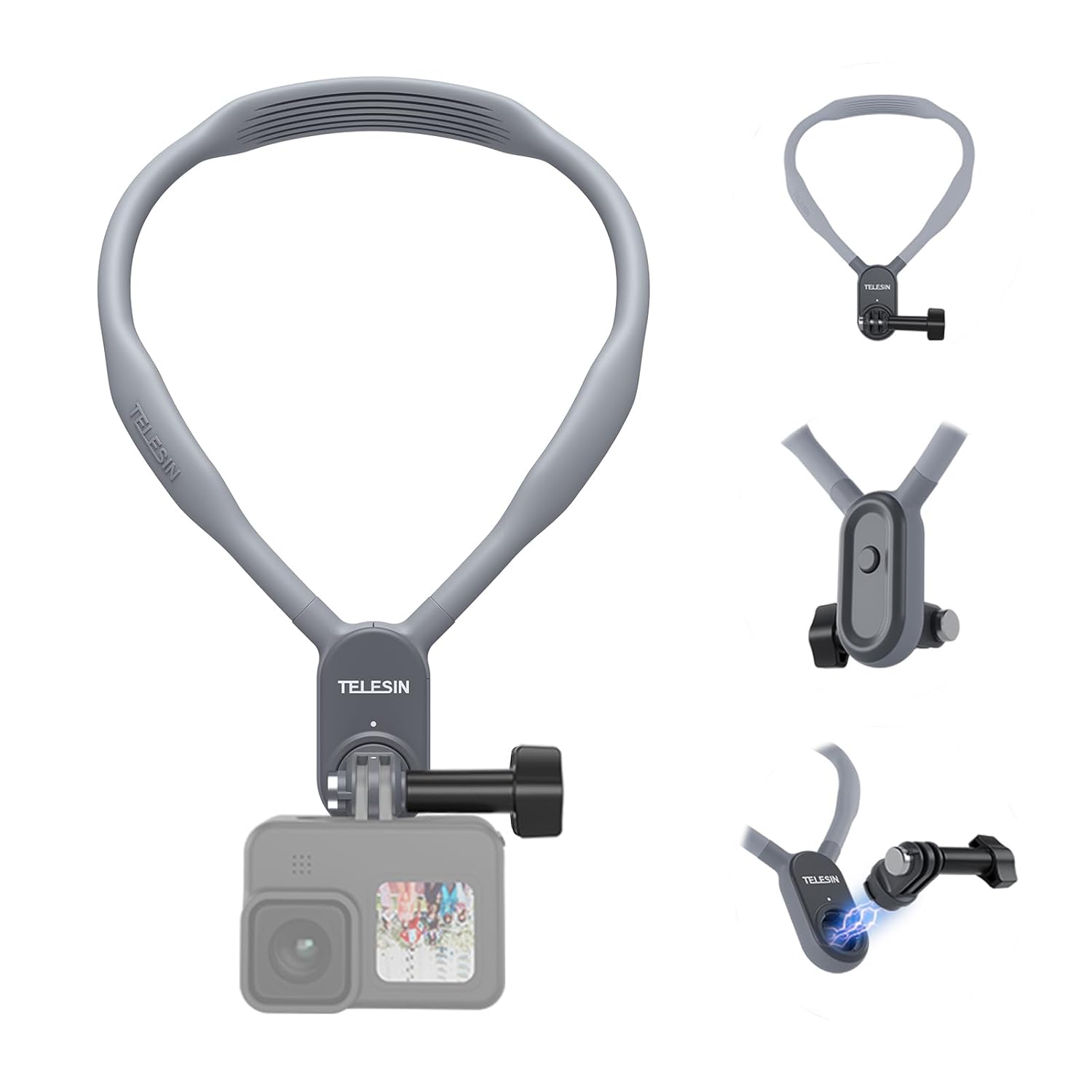TELESIN Neck Mount for Action Camera, GoPro, DJI, Insta360, Smartphone, Vlog, POV, Lightweight, Silicone, Magnetic, Adjustable Angle, Red