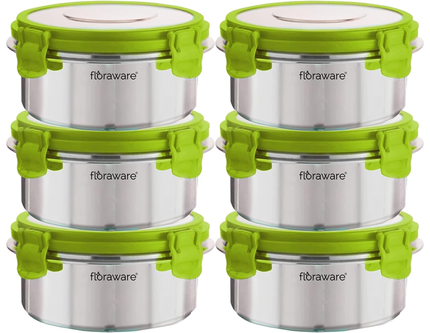 Floraware Stainless Steel Insulated Airtight Leak-Proof Lunch Box Unbreakable Lid, Snacks Tiffin for Kids, Light Weight, Easy Clean for Office, School, Picnic & Travelling, Set 6, 300 ml Green