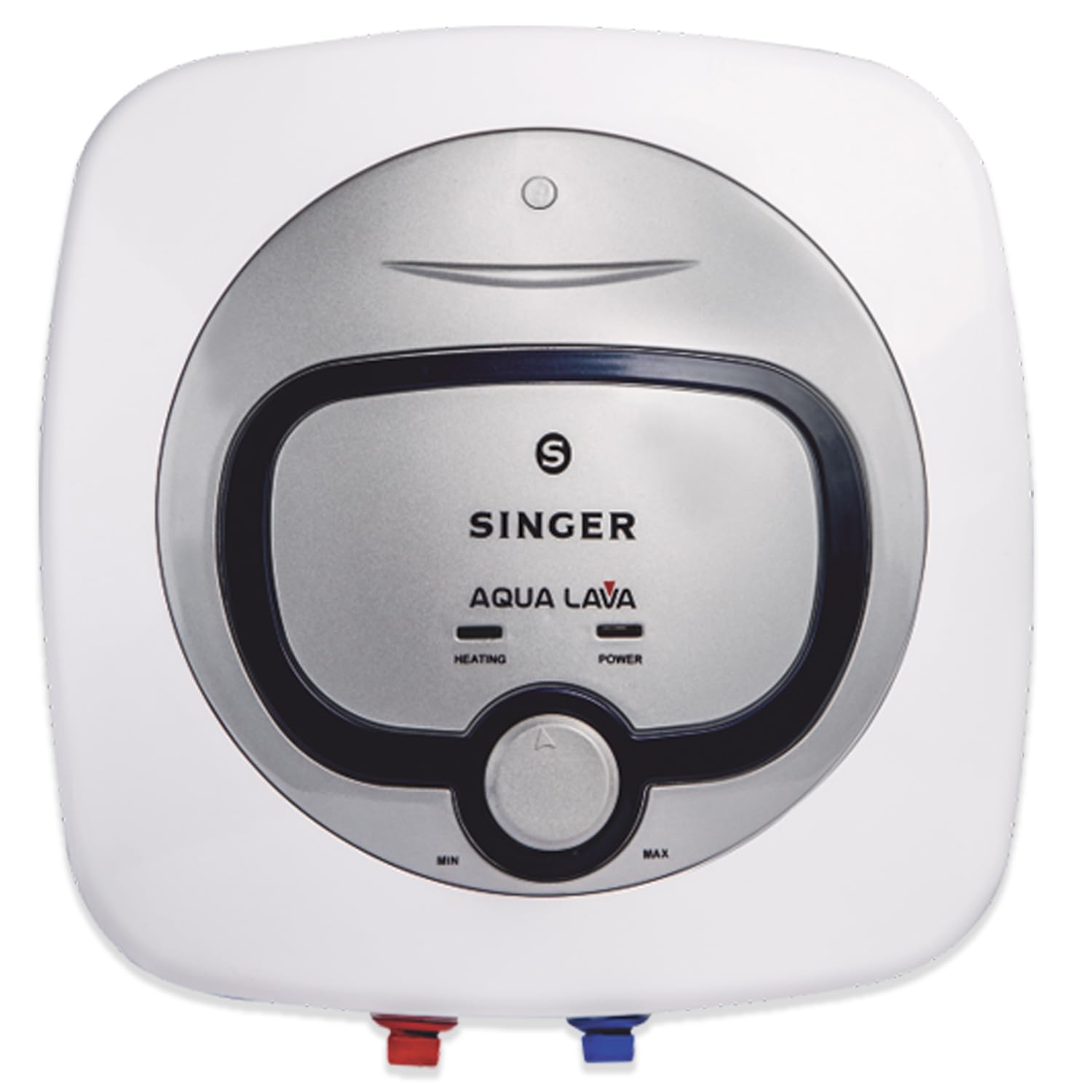 SINGER Aqua Lava 15 L Glass Line Storage Water Heater (Geyser) | With Free Inlet & Outlet Pipe | 5 Star Energy Saving | 2000W Heating | 8 Bar Pressure | 5-Level Safety | ISI Certified | White & Silver