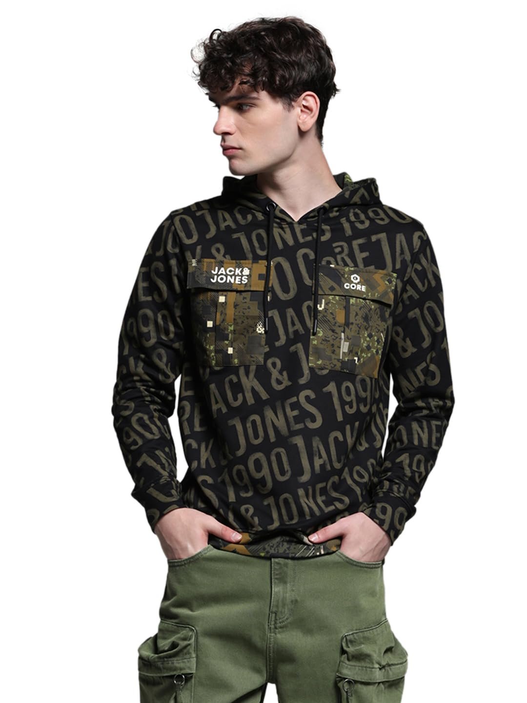 JACK & JONES Men's Cotton Blend Hooded Neck Sweatshirt