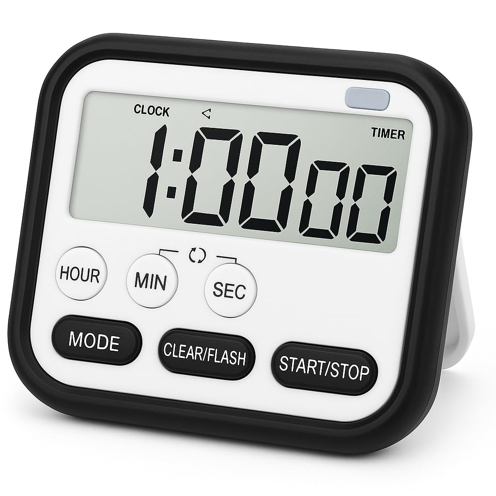 CBK Stopwatch Timer for Study Kitchen Timer Large LCD Screen 24hr Digital Display Magnetic Retractable Stand Loud Alarm Stop Watch Countdown Flashing Light Study (Black)